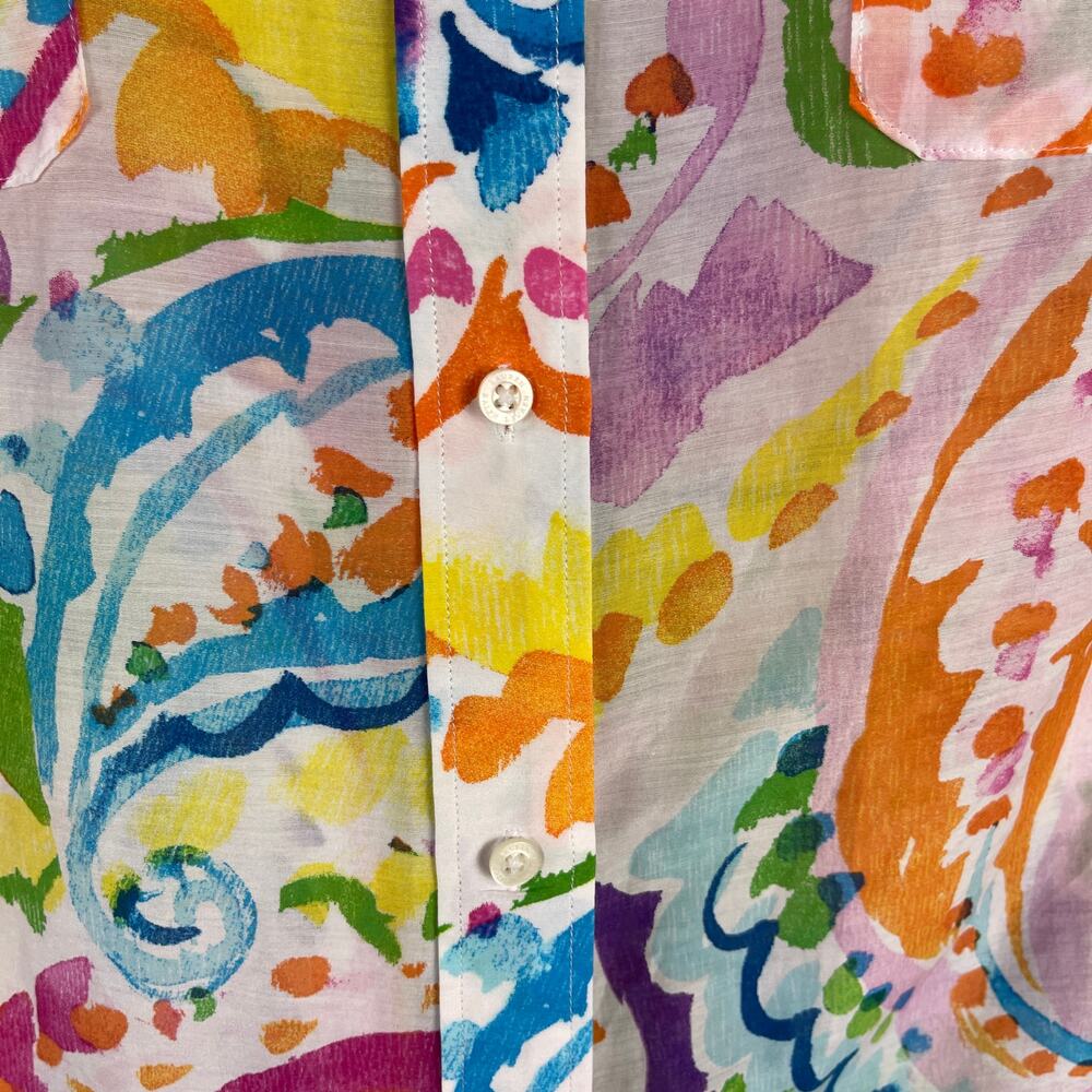 Lauren Ralph Lauren Watercolor Paisley Cotton Silk Button Front Shirt Women's 2X - Picture 3 of 8